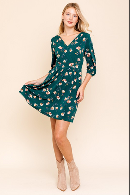Forest Green 3/4 Sleeve Dress