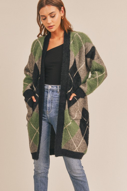 Fuzzy Plaid Cardigan