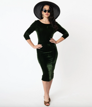 Load image into Gallery viewer, Olive Velvet Mod Wiggle Dress