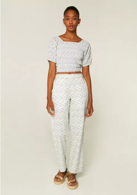 White & Blue Shirred Top