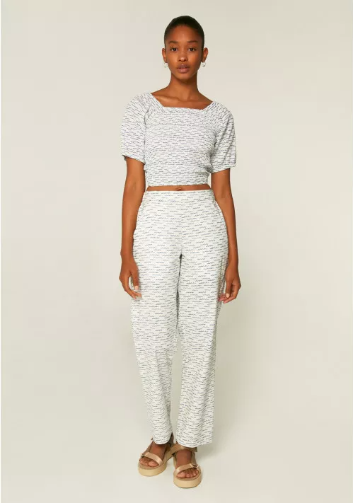 White & Blue Shirred Top