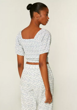 Load image into Gallery viewer, White &amp; Blue Shirred Top
