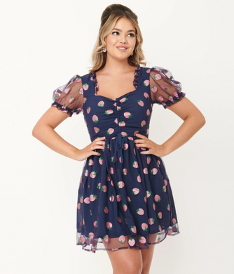 Strawberry Print Flare Dress