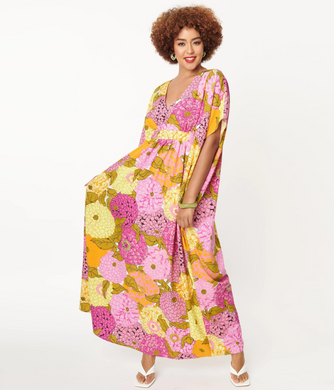 Pink & Yellow Floral Caftan Dress