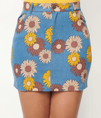 Denim Floral Mini Skirt