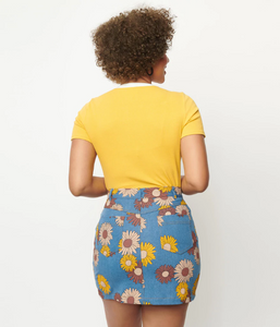 Denim Floral Mini Skirt