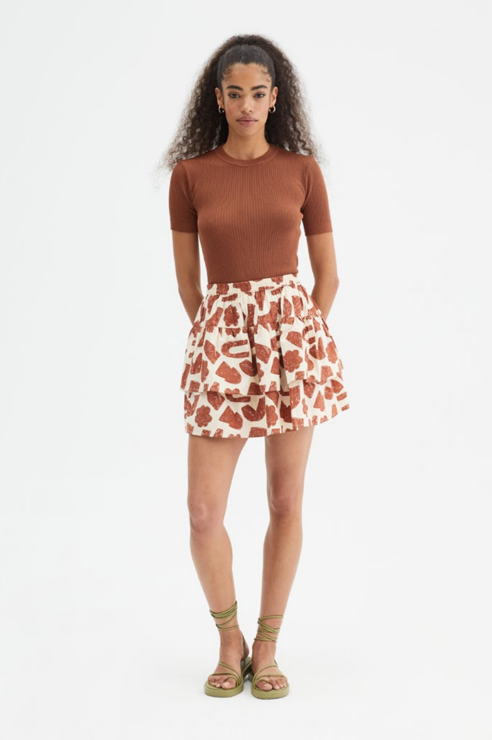 Brown Shapes Ruffled Skirt
