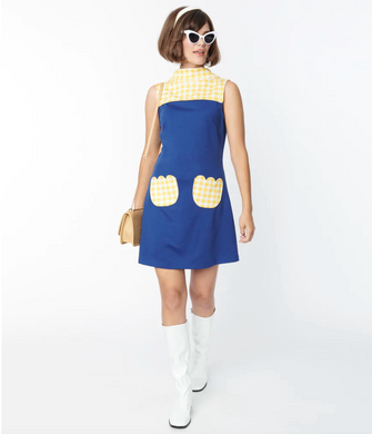 Navy & Yellow Gingham Mini Dress