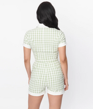 Load image into Gallery viewer, Sage &amp; White Gingham Romper