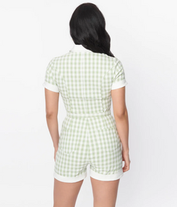 Sage & White Gingham Romper