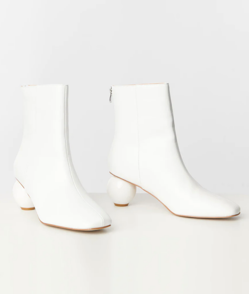 White Leatherette Ball Heel Booties