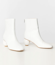 Load image into Gallery viewer, White Leatherette Ball Heel Booties