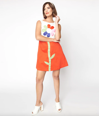 White & Orange Flower Power Dress