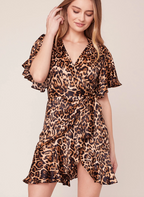 BB Dakota Wild Card Leopard Print Satin Wrap Dress