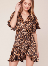 Load image into Gallery viewer, BB Dakota Wild Card Leopard Print Satin Wrap Dress