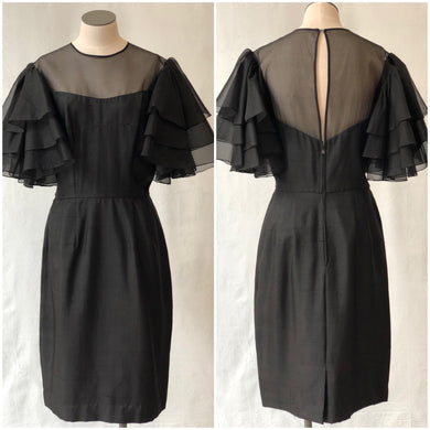 1960s Black Silk Cocktail Dress
