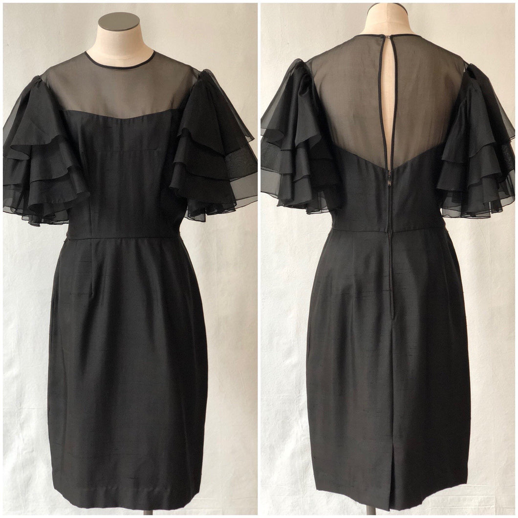 1960s Black Silk Cocktail Dress