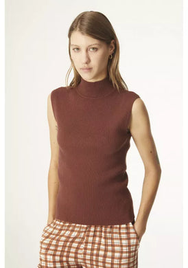 Brown Sleeveless Ribbed Top