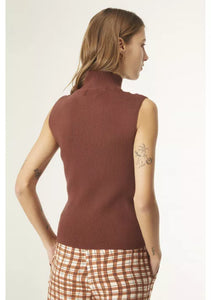 Brown Sleeveless Ribbed Top