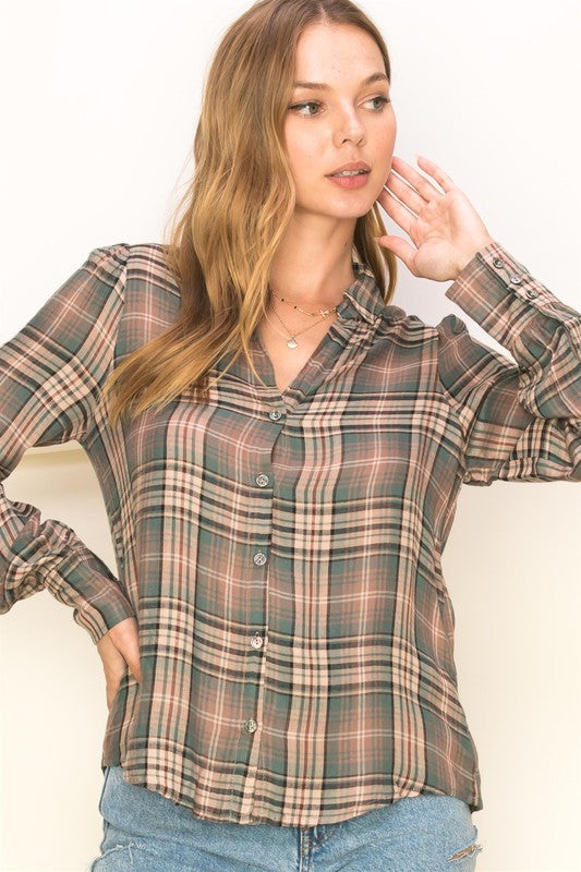 Distant Plaid Print Top