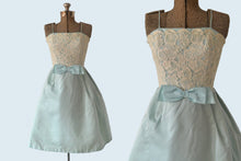 Load image into Gallery viewer, 1950s Lace Bodice Powder Blue Party Dress size XS