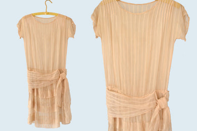 1920s Sheer Pink Silk Dress size S