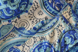 1950s Blue Silk Print Dress size XS