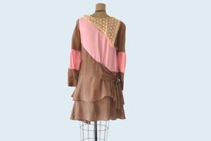 1920s Pink and Brown Silk Flapper Dress size S