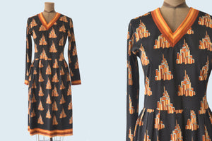 1960s Lanvin Geometric Print Dress size M