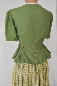 1930s Handmade Landhausmode Dirndl Green Skirt and Blouse Set size XS