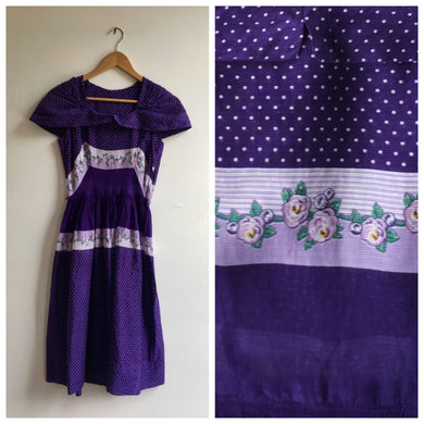 1950s Violet Cotton Voile Summer Dress, size small