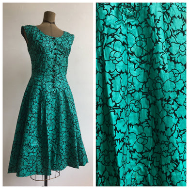 1950s Hand Made Teal and Velvet Party Dress