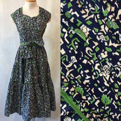 1940's Cotton Print Halter Dress, hand made, size M/L