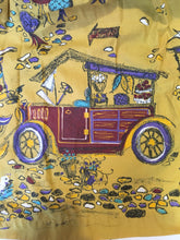Load image into Gallery viewer, 1950s Cotton Print Skirt, mustard with purple and turquoise details, size Small