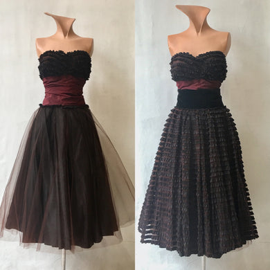 1950s Black/Brown Tulle Party Dress with two skirt options