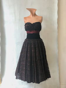 1950s Black/Brown Tulle Party Dress with two skirt options