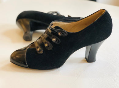 1920s flapper women’s suede and patent leather shoes sz5
