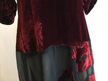 Load image into Gallery viewer, 1930s Burgundy and Black Silk Velvet Gown w Floral Appliqué