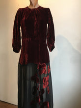 Load image into Gallery viewer, 1930s Burgundy and Black Silk Velvet Gown w Floral Appliqué