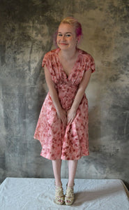 1950's Party Dress Pink Petal Print