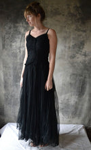 Load image into Gallery viewer, 1940s long black netted tulle dress