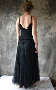 1940s long black netted tulle dress