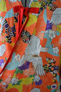 1960s Orange Silk Dove Print Kimono