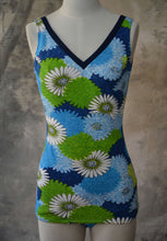 Load image into Gallery viewer, 1960s Swim Suit Blue and Green Flower Print