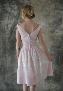 1950s Pale Pink Dress Eyelet Lace