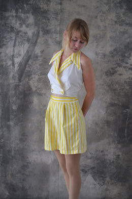 1950s Yellow Striped Play Suit: shorts halter top