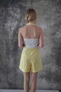 1950s Yellow Striped Play Suit: shorts halter top