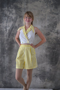 1950s Yellow Striped Play Suit: shorts halter top