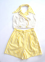 Load image into Gallery viewer, 1950s Yellow Striped Play Suit: shorts halter top