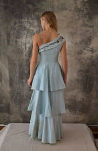 1950s Tiered Blue Party Dress